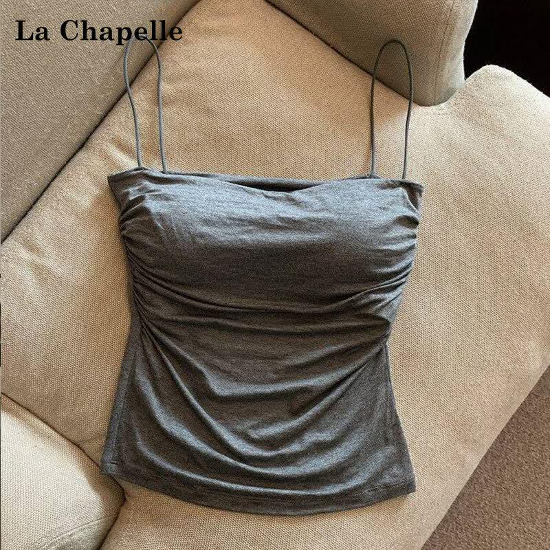 La Chapelle Pleated Strap Cami Top with Pads M