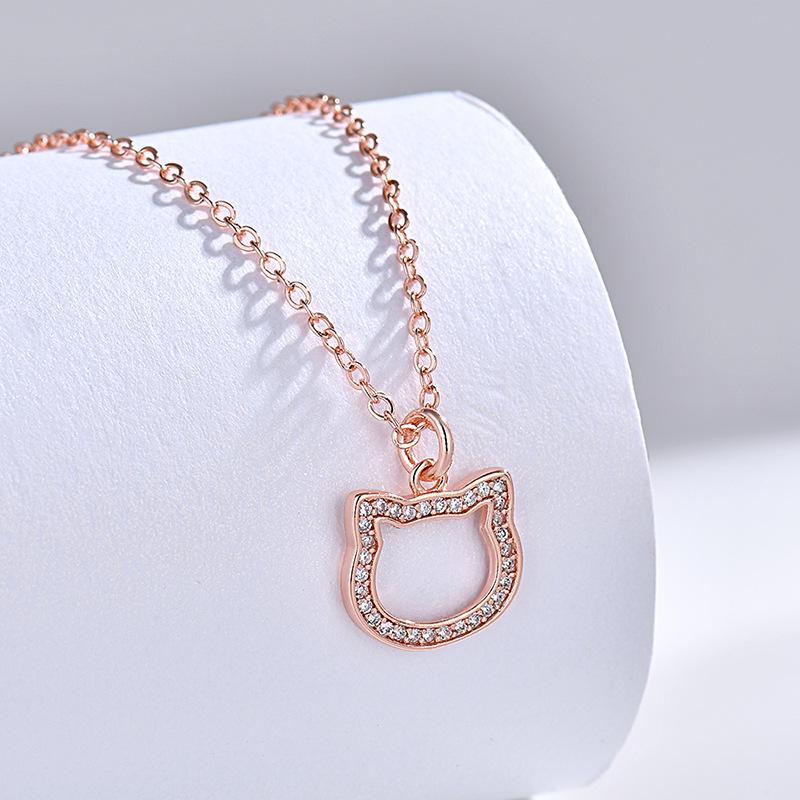 Luxury Niche Women's KT Cat Pendant Necklace with Inlaid Diamonds - Cute, Versatile Fashion Jewelry Gift