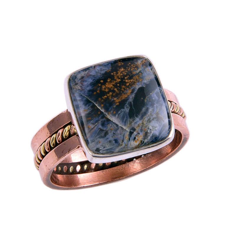 Piatră prețioasă naturală Pietersit Bicolor Argint Sterling 925 Bijuterii Inel M.10 r2R16