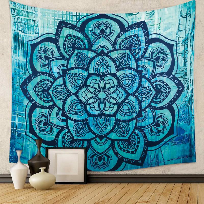 Boho Chic Wall Tapestry With Moon Phase Floral Starry Sky Design Bedroom Yoga Studio Decor