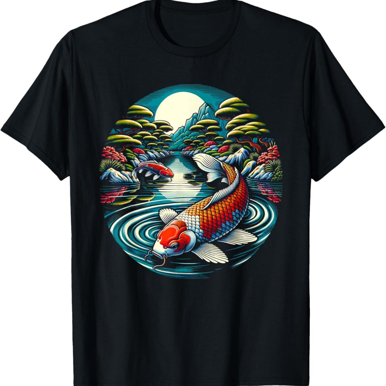 Koi Carp Nishikigoi Fish Cherry Blossom T-Shirt(10) S чёрный