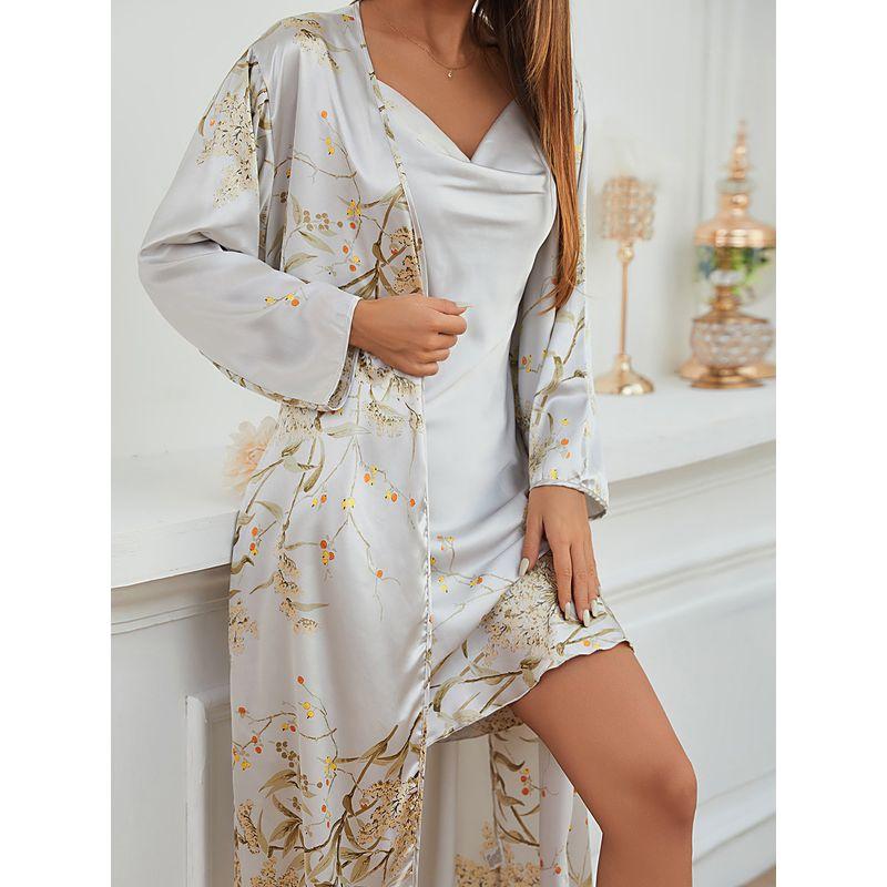 Mid-Length Nightgown and Nightdressset Mid-Length Shoelace Nightgown Nightdress Two-piece Set
