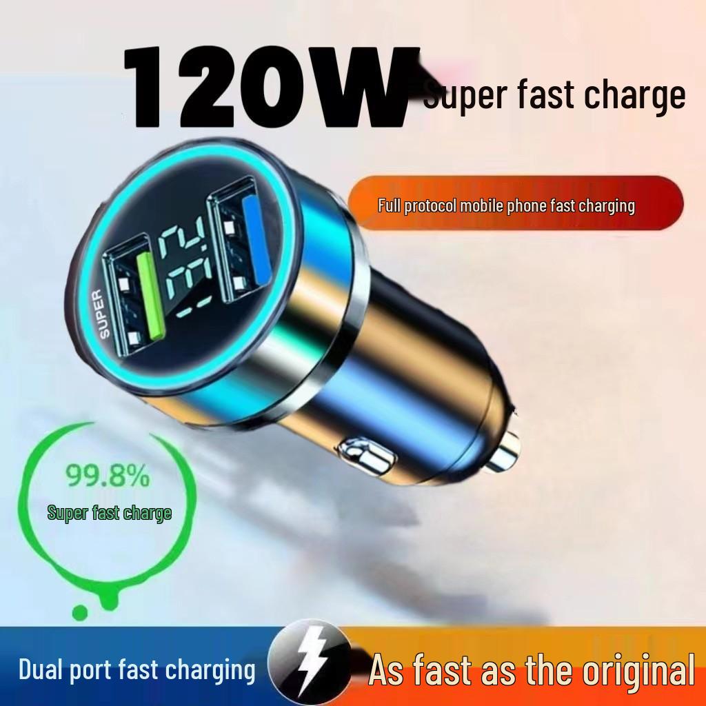 66W Fast Charging Car Charger with Digital Display and Metal Ring