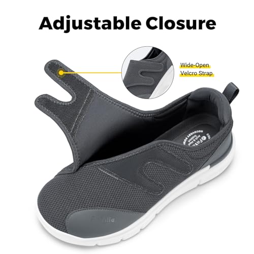 FitVille Men's Wide, Lightweight Nursing Shoes, Fits 6E, 4E, and 2E, Adjustable, Easy To Put On, Rehabilitation Shoes, Elderly Shoes, Comfortable, Bre