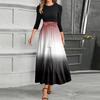 Women's Fashion Casual Belt Round Neck Gradient Splicing Elegant Temperament Three-quarter Sleeve Dress