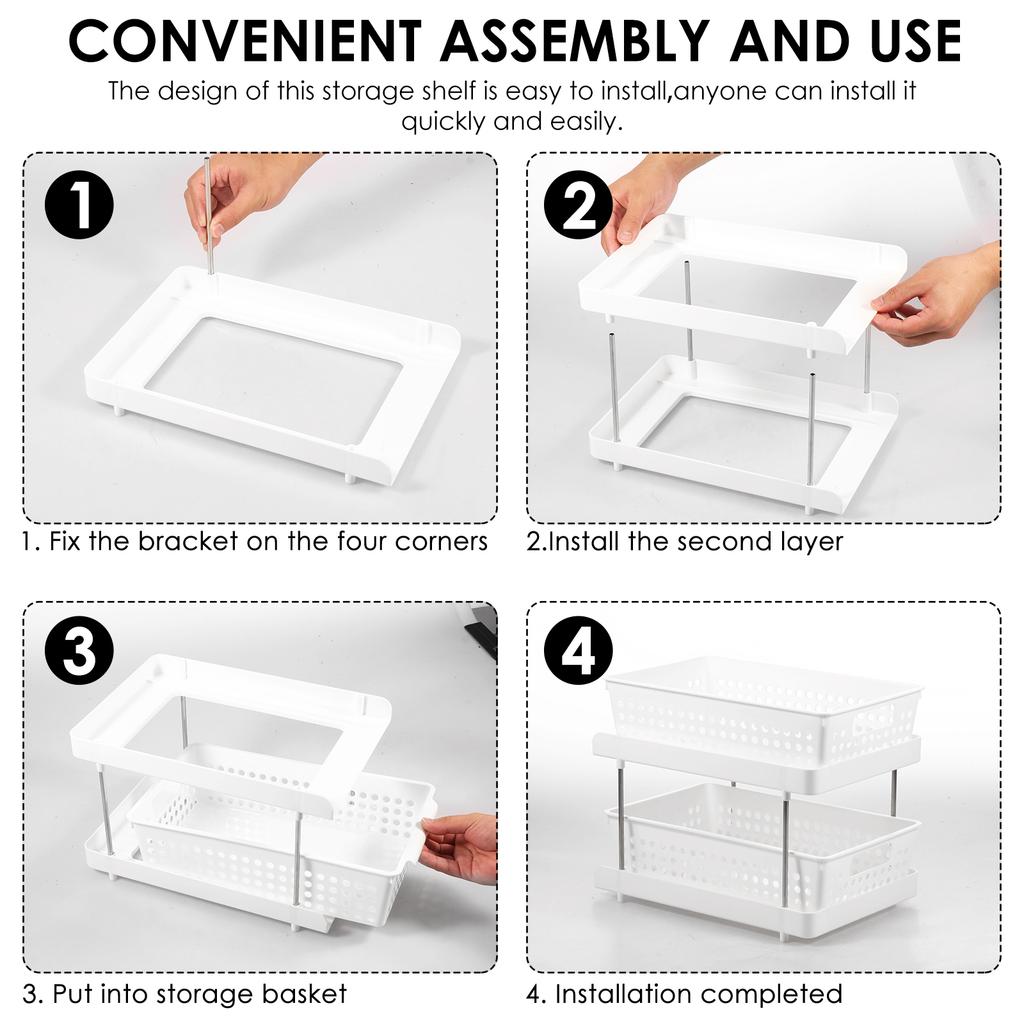 2 Tiers Under Sink Cabinet Organizer Versatile Pull Out Cabinet Organizer Space Saving Solid Sink Storage Shelves for Bathroom
