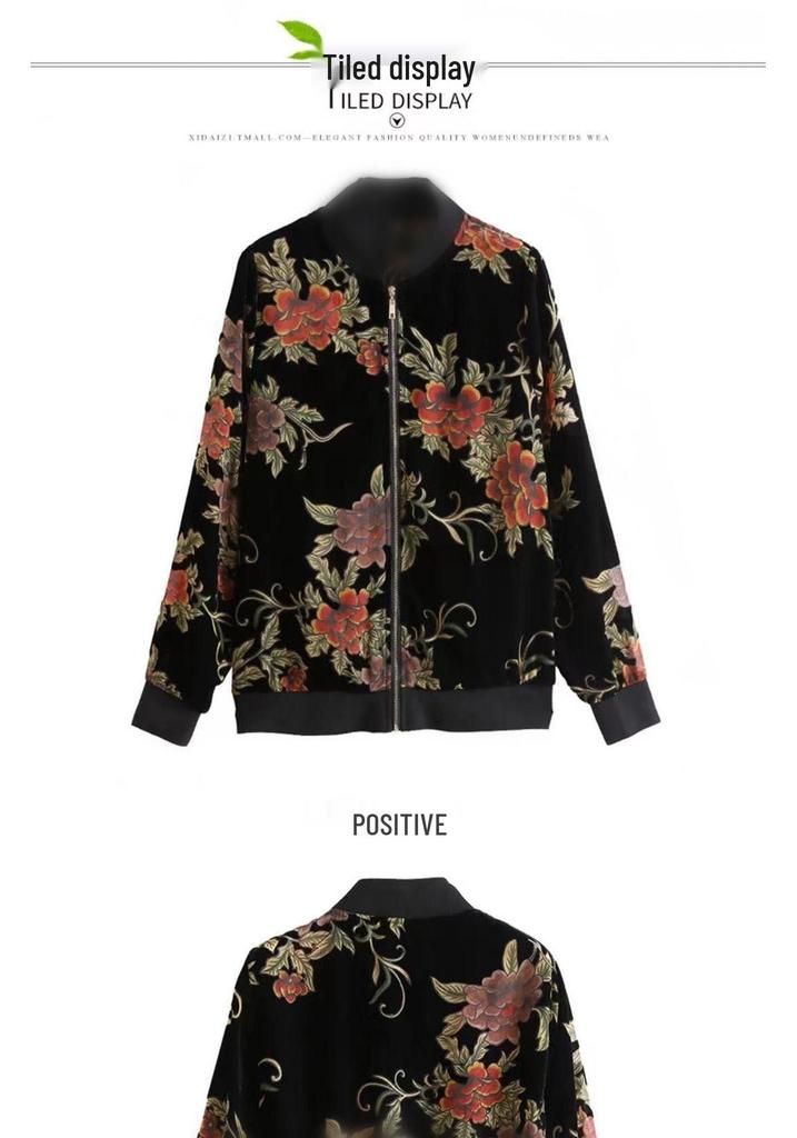 Stylish Velvet Tracksuit Jacket for Middle-aged and Elderly Women - Spring/Autumn Wear