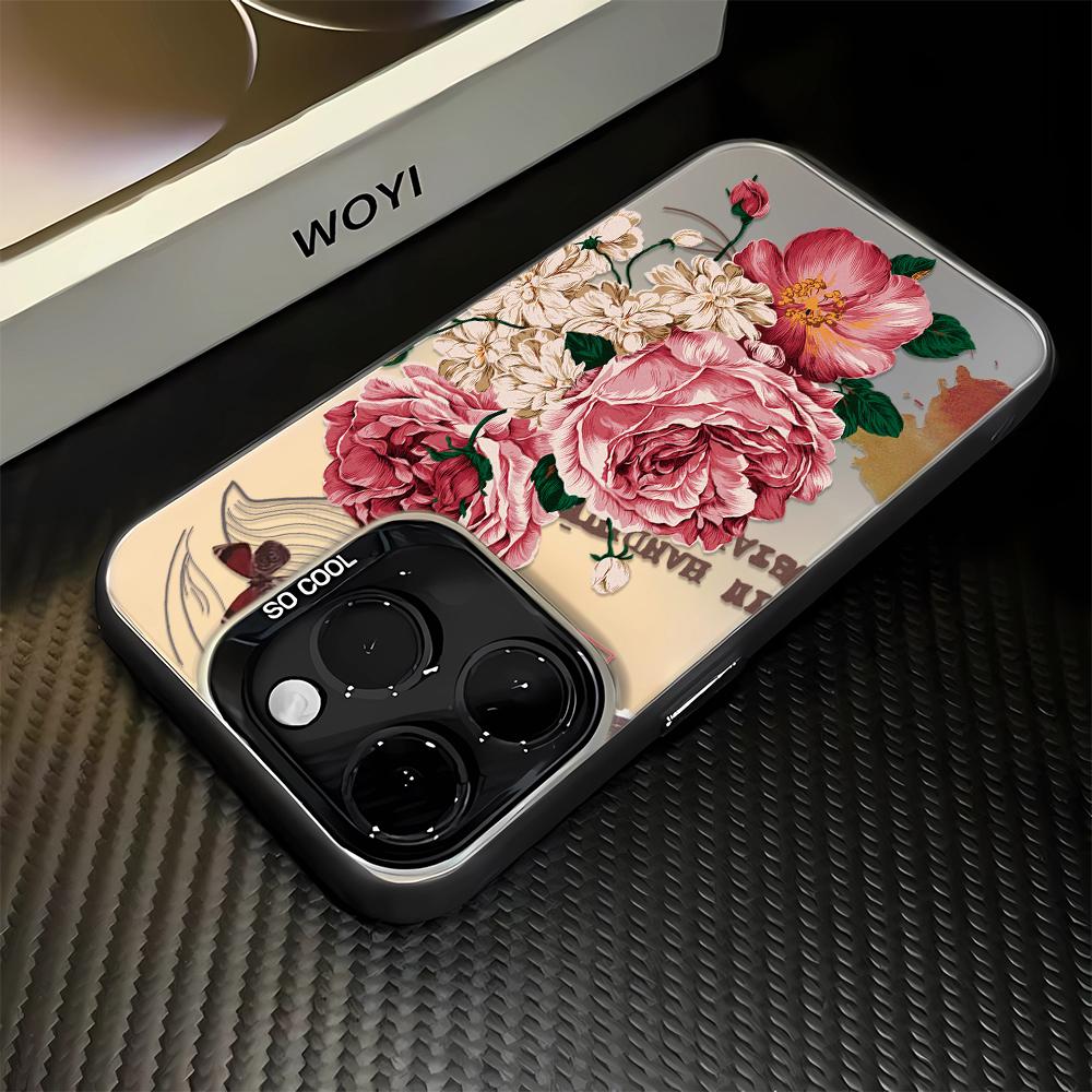 Red Flowers Shockproof Phone Case For IPhone 16 15 Pro Max 14 13 12 11 Back Cover Case Funda Bumber 16 Pro 15 14 13 12 11 Case