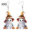 Pumpkin And Bat Earrings 1 Pair Halloween Cute Ghost Earrings, Acrylic Dangle with Witch Secure Fit Hat Bat, Anti-Rust Metal Hooks, Playful