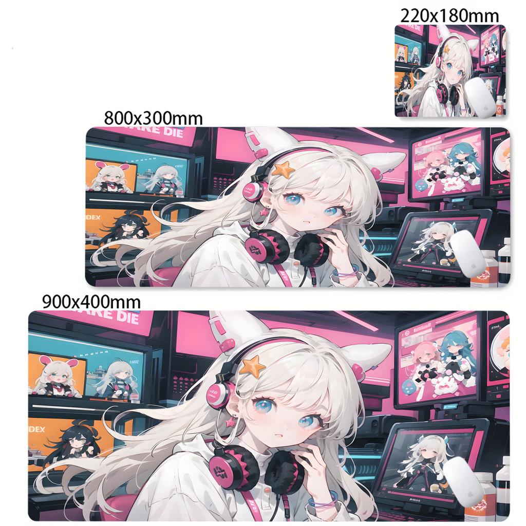 XXL Pastel Pink Anime Girl Mouse Pad Aesthetic Kawaii Mousepad Desk Mat Breathable Fabric Non Slip Rubber Base Desktop Mausepad