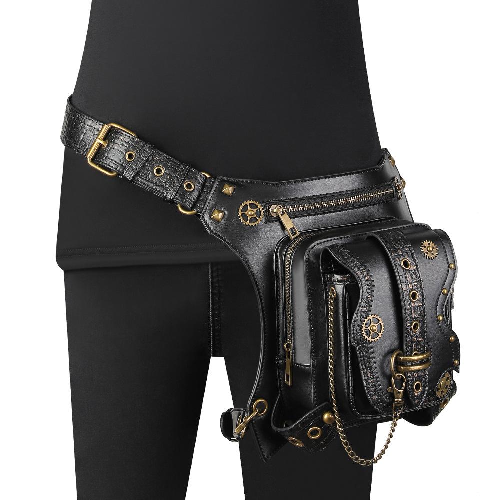 Women's Punk Chain Motorcycle Bag & Men's Retro Outdoor Phone Waist Bag
