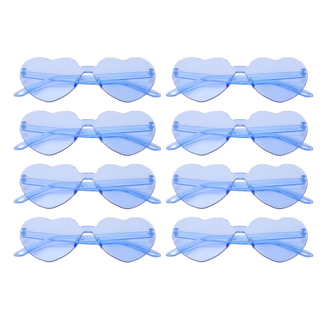 8 Pairs Heart Sunglasses PC Lens Novelty Frameless Heart Shaped Glasses for Women Beach Party Blue