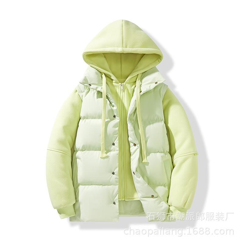Winter new fake two-piece couple hooded cotton-padded clothes trendy brand wear warm cotton-padded jackets