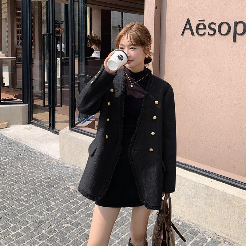 

Handmade double-sided wool coat women s autumn and winter women s clothing small V-neck wool woolen coat S [Recommended 85~ 50kg]