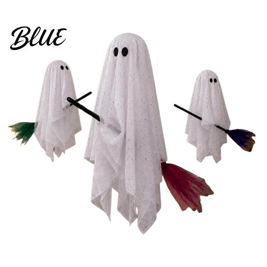 Cute Ghost Hanging for Trees 3 Pcs Halloween Ghosts on Brooms Spooky Flying Gauze Indoor Outdoor Party Props with Broomstick Tree Porch Yard,