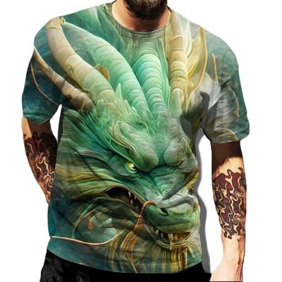 Summer Round Neck 3D Dragon Series Print Top Fashionable Casual Short Sleeved Men's T-shirts