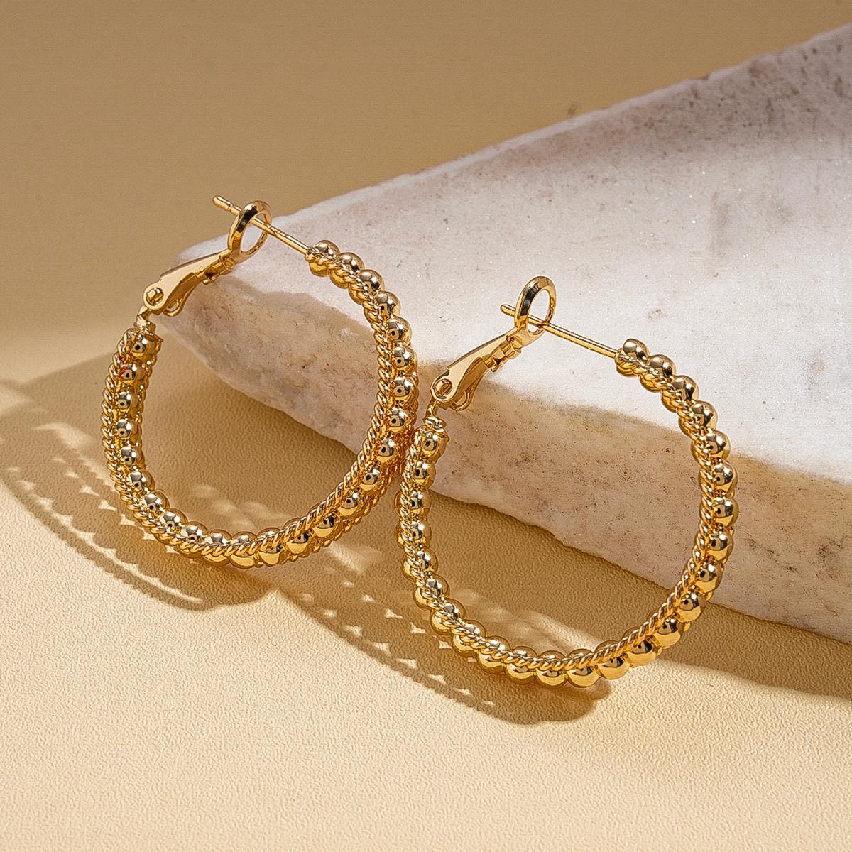 Metal geometric hollow round silver needle earrings fashion temperament earrings