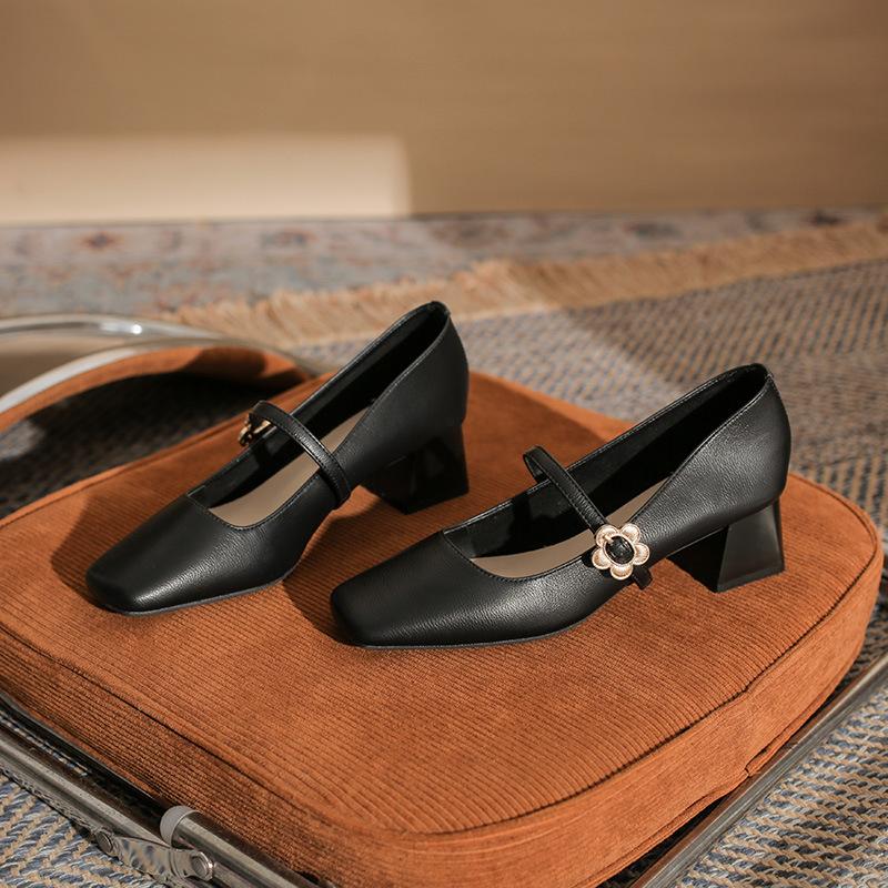 Comfortable and Fashionable Thick-heeled Square-headed Women's Single Shoes, New Mary Jane Models, Medium and High-heeled Single Shoes for Women