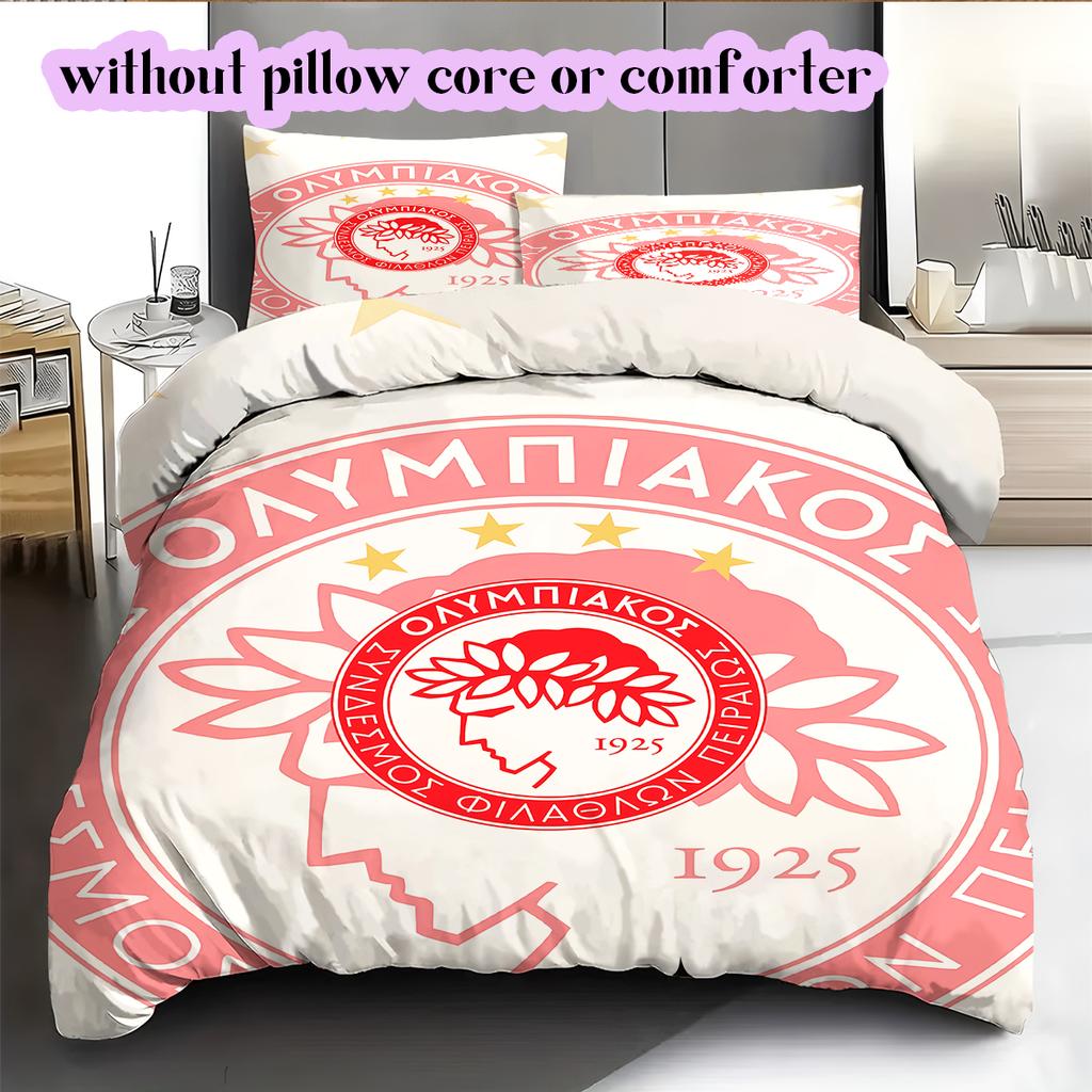 Olympiacos F.C Pattern Bedding Quilt Set Quilt Cover Pillowcase Home Decoration Birthday Gift (1 * duvet cover + 2 * pillowcase, without core)