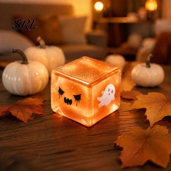 Halloween Stress Cube Ghost Sensory Toy, Anxiety Relief Squeeze Toy Slow Rising Glitter Pinch for Kids Adults
