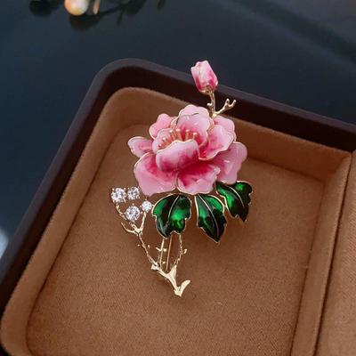 Vintage Painted Peony Flower Brooch, Elegant Temperament Corsage Pin, Versatile Decor for Wedding & Daily Outfits