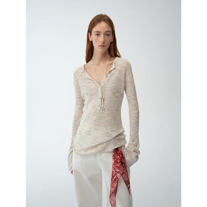 

Fuzhien Peiluyueguang Bell Sleeve Knit Cardigan with Sequin Yarn L