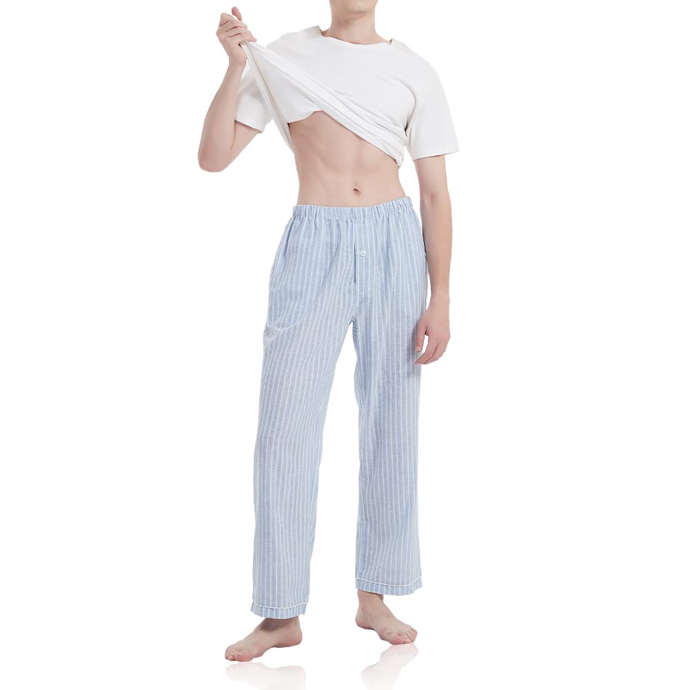Cotton Pajama Loungewear Organic Relaxing Perfect for and Fall [HOME WAY] Men's 100% Pants, Bottoms, Lightweight, Cotton, Skin-Friendly, Breathable,