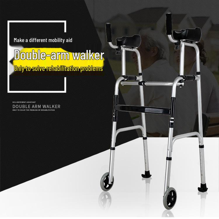 Aluminum Alloy Rollator Walker with Wheels, Seat, and Arm Support – Four-Legged Mobility Aid.