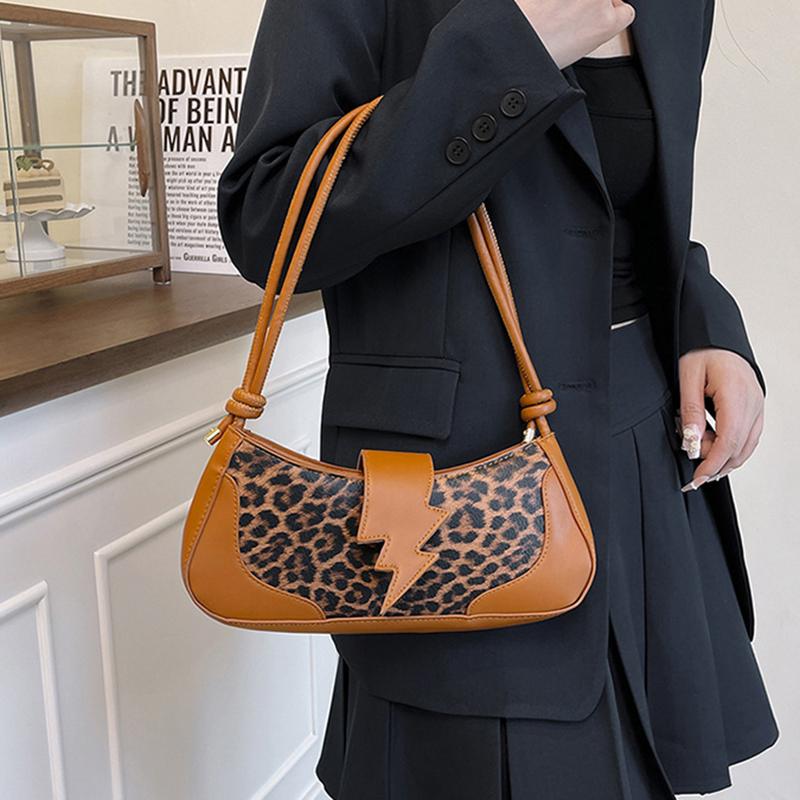Leopard Print Shoulder Bag PU Leather Underarm Bag with Zipper Closure Cute Hobo Tote Handbag for Women Work Travel AVE