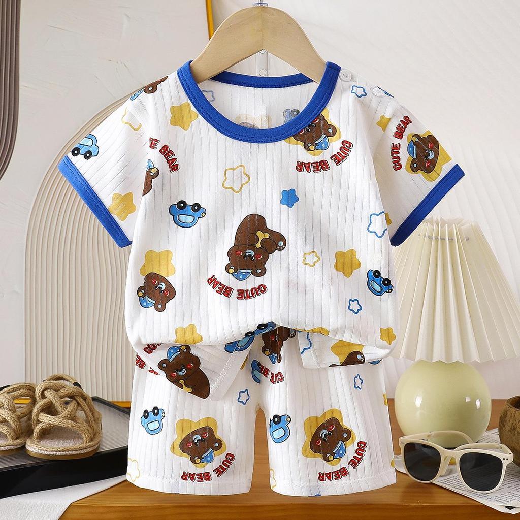 Kids' Cotton Short-Sleeved Set: Korean Style Summer Two-Piece for Girls and Boys