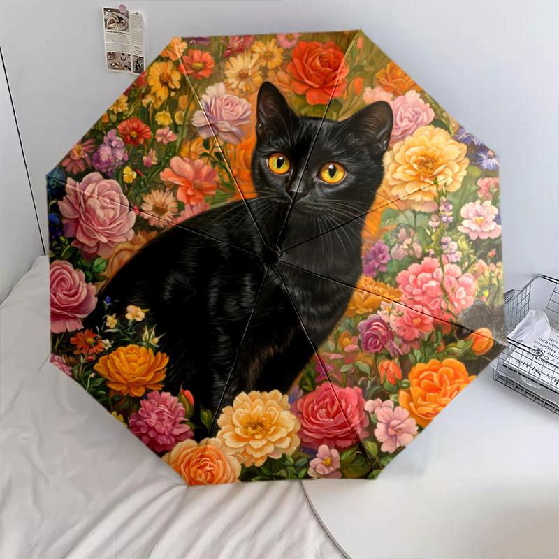 Flower Cats and Dogs  pattern, automatic folding umbrella, portable and foldable design, 8 ribs, a Christmas or birthday gift.