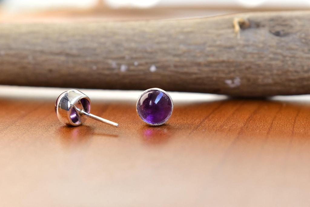 Natural Amethyst Stud Earrings , 925 silver Studs with push lock, Everyday Earrings , Small Studs , daily wear studs , amethyst earrings