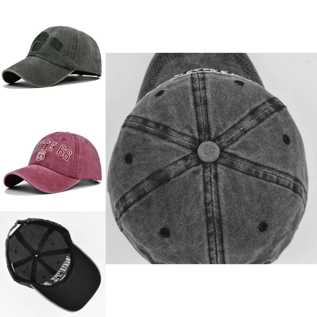 Route 66 Vintage Embroidered Baseball Cap Washed Denim Duckbill Cowboy Hat Sun Hat