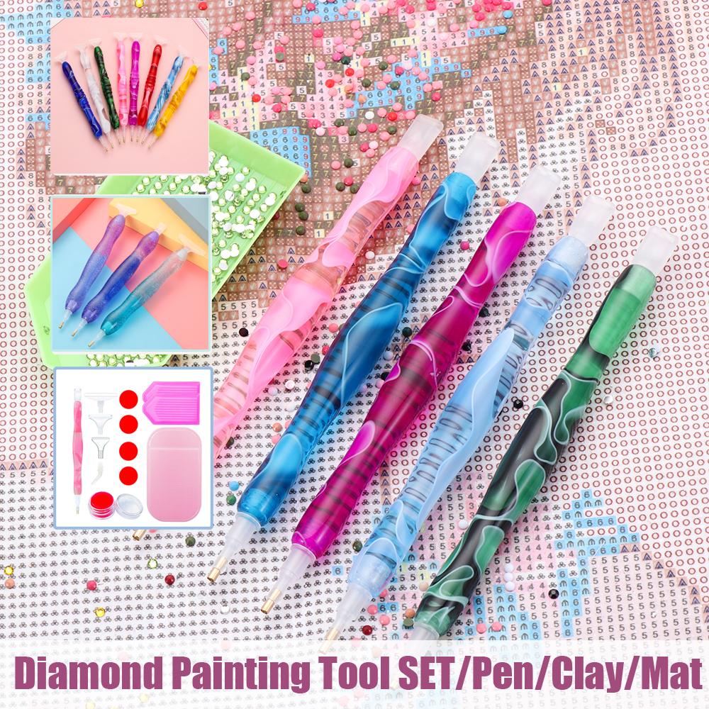 Resin Point Drill Pen 5D Diamond Painting Handmade Tool Kits for 5D Painting with Replacement Drill Picker Clay Tray Accessories