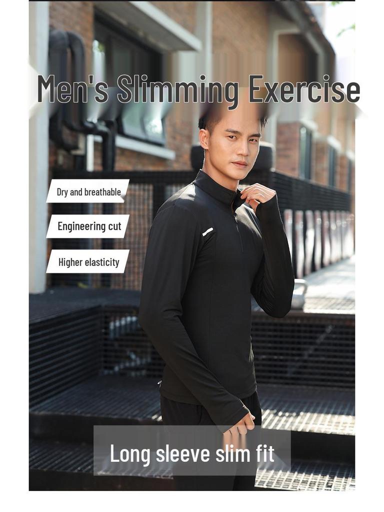 Men's Long Sleeve Half-Zip Quick-Dry Sport Shirt for Running, Training & Morning Runs - Spring, Autumn, Winter.