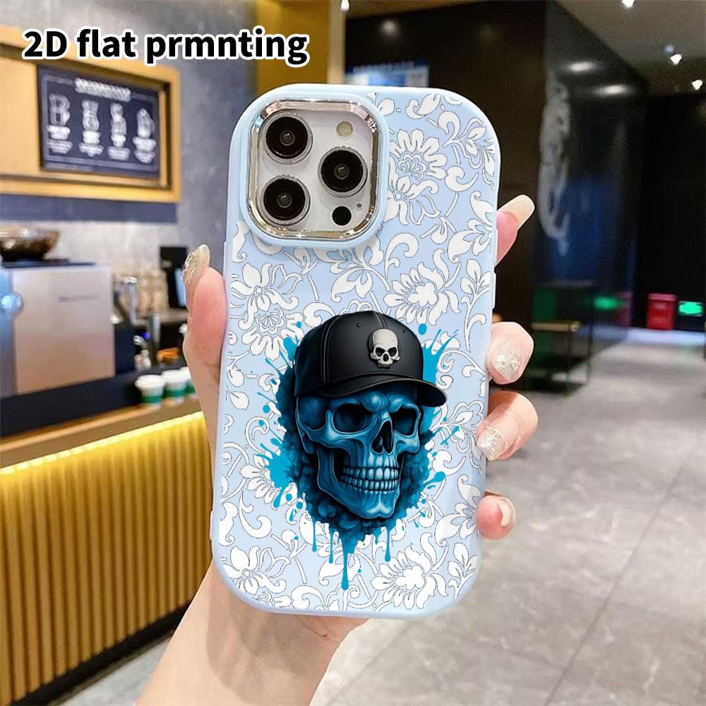 Phone Case: 2D Flat Design Suitable for iPhone 18, 17, 16, 15, 14, 13 Pro Protective Case, Couple Style, Skull Baseball Cap, Christmas and Halloween G
