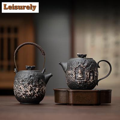 Handgefertigte Schwarze Keramik Buddha Teekanne Zen Tee-Ei Kunstkanne Teezubereiter Kessel Mit Kugelöffnung Teezeremonie Zubehör Kollektion