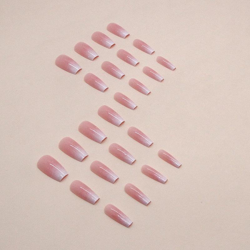 Medium and Long Ballet Nail Girl Pink Gradual Change Glitter Powder Fake Nails Sweet Ins Style Fashion Nail Film Nails