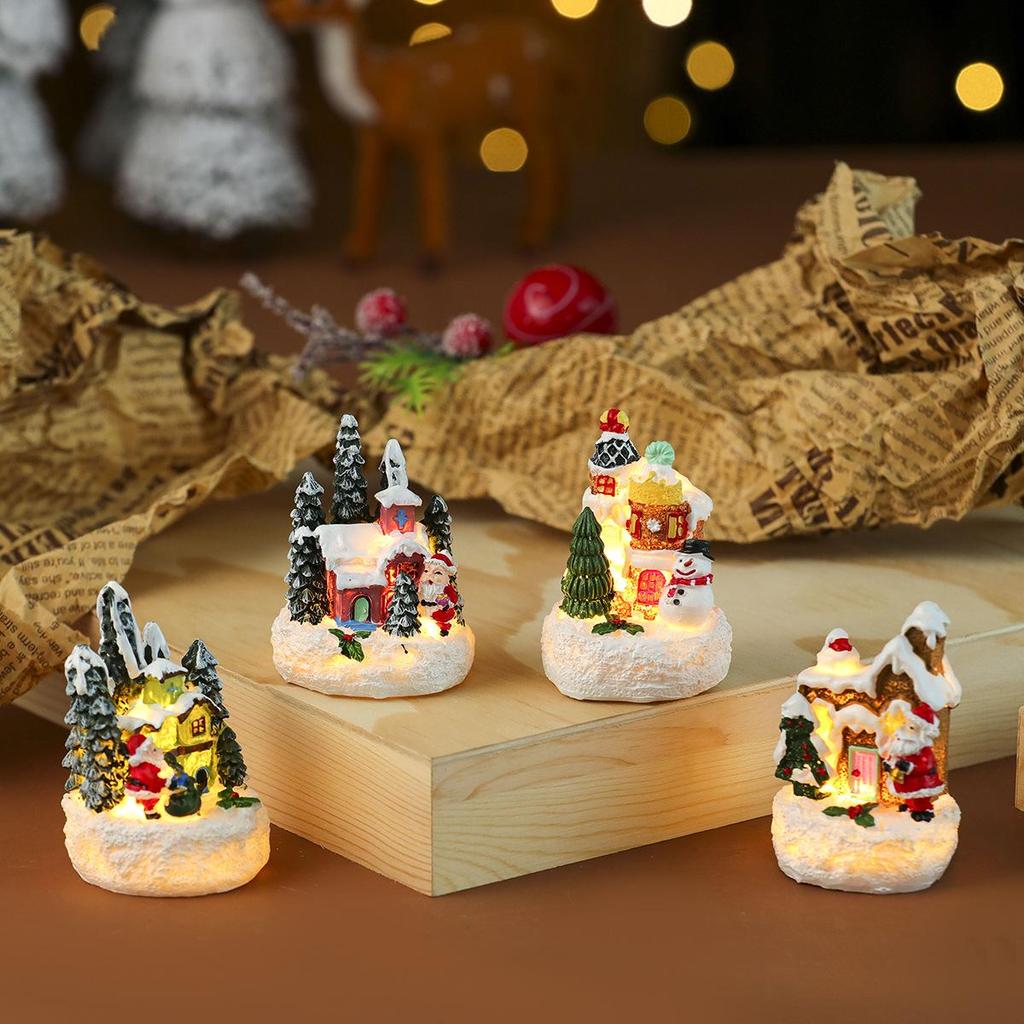 Christmas Luminous Resin House with Santa Claus Ornament