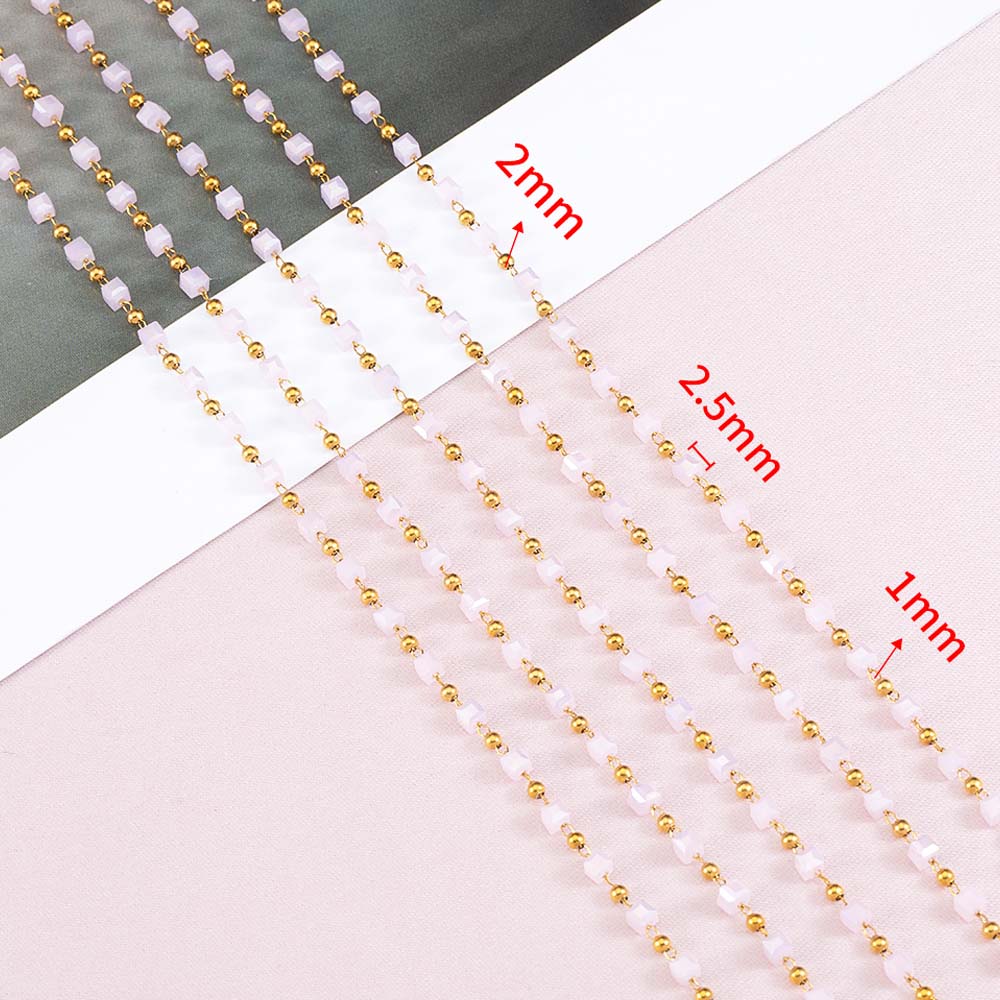 1Meter Stainless Steel Link Chain Purple Crystal Cube Square Beads Chain for DIY Boho Necklaces Bracelets Jewelry Making No Fade