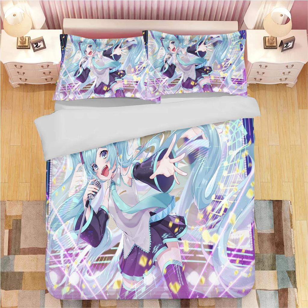 3D Print Japanese Catoon Kawaii H-Hatsune M-Miku Bedding Set 3piece Duvet Cover Pillowcase for Teen Girls Room Decor Gifts
