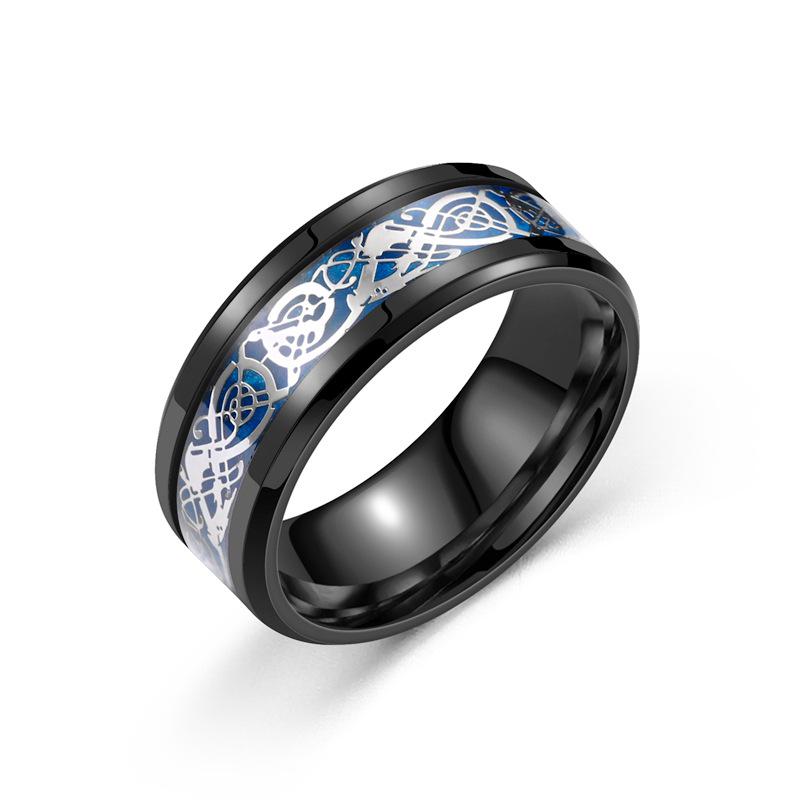 Dragon Pattern Titanium Steel Men's Ring - European and American Fashion Couple Jewelry