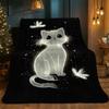 1 Piece Glow Cat and Firefly Flannel Throw - Soft Lightweight All-season Comfortable Sofa Bedroom Living Room Blanket