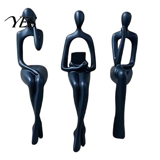 Artistic Home Accent 3Pcs/Set Abstract Human Figurines, 3D Printed Modern Minimalist Art Sculpture, Cabinet Edge Ornament Sitting Figure Statues