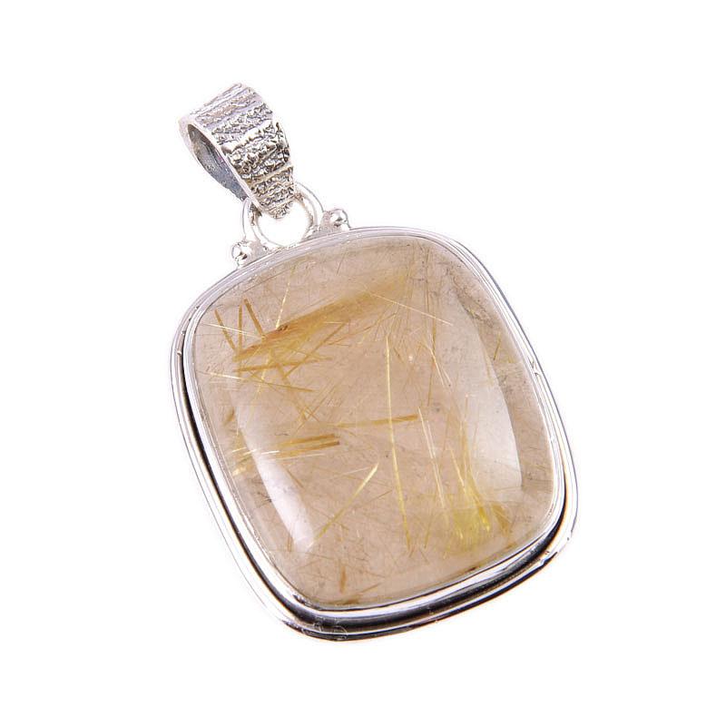 Natürlicher goldener Rutil-Edelstein, 925er Sterling-Silber, Geschenkanhänger, 3,8 cm, p7R05