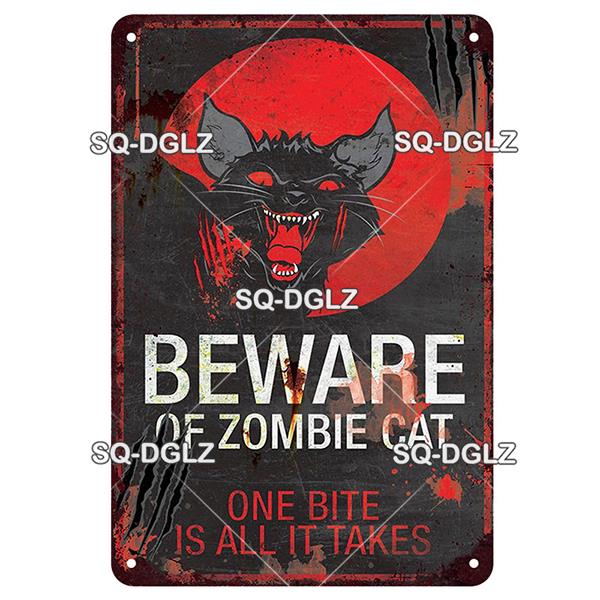 Zombie Dog Metal Sign Vintage Warning Plaque Wall Decor Man Cave Gift