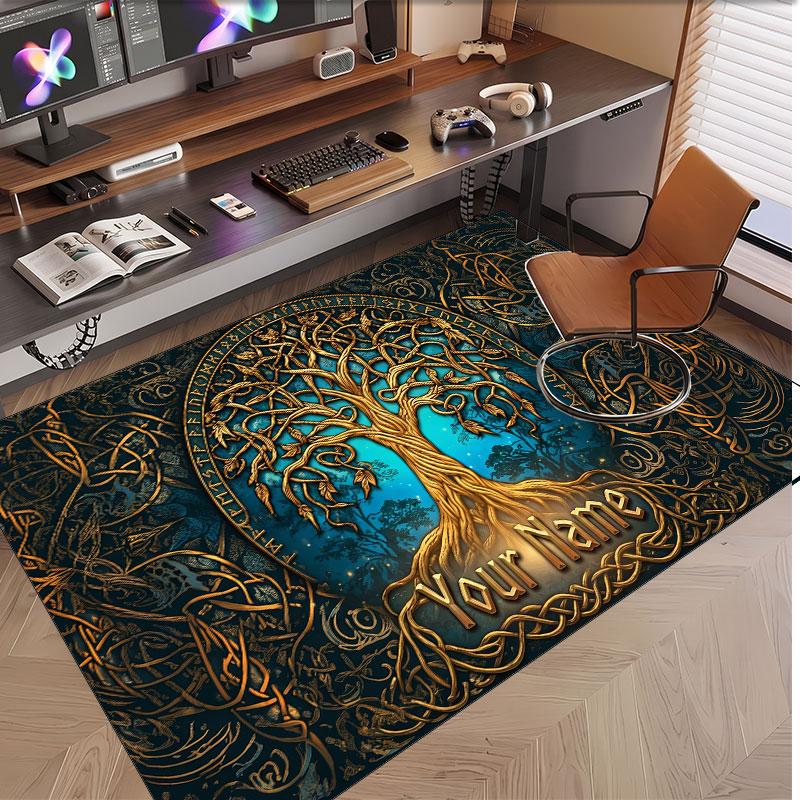Tree of Life Theme Soft Crystal Velvet Rug Custom Name & Text Print Non Slip Floor Rug for Bedroom Living Room