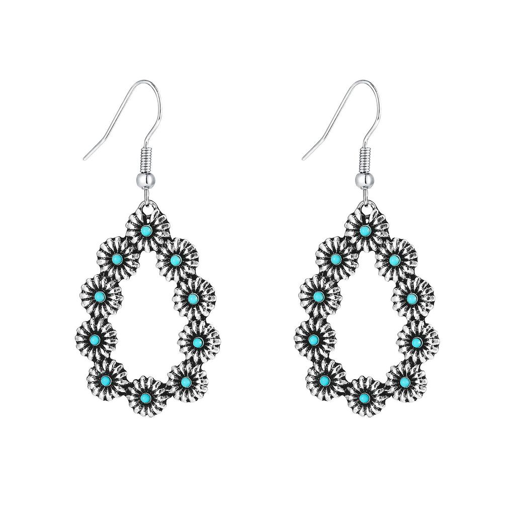 Exaggerated Earrings, Vintage Oval Turquoise Drop-Shaped Hollow Earrings, Earrings, Accessories