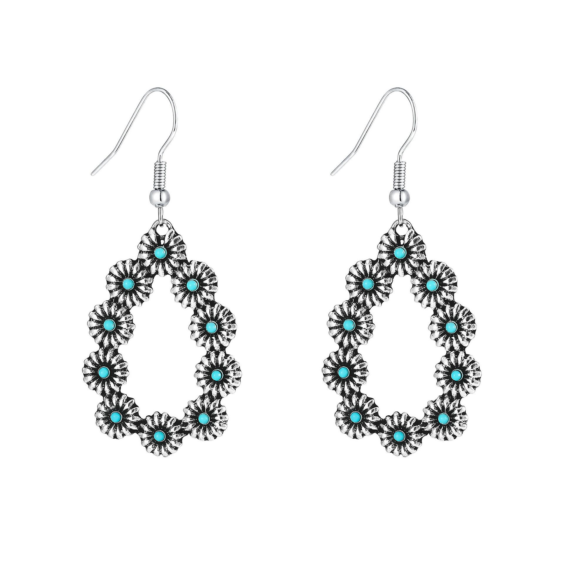 

Винтажные овальные серьги-подвески в форме капли бирюзового цвета