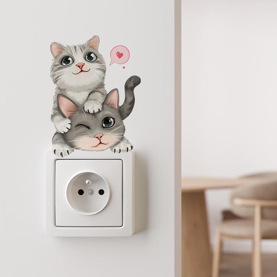 Cute Cartoon Cat Self-Adhesive Switch Stickers, Decor for Bedroom Living Room Kitchen Home Decoration